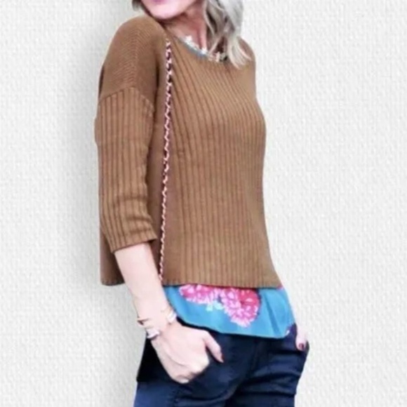 CAbi Mustard Brown Luna Pullover Ribbed Chunky Boxy Crop Sweater Size XS - Picture 6 of 12